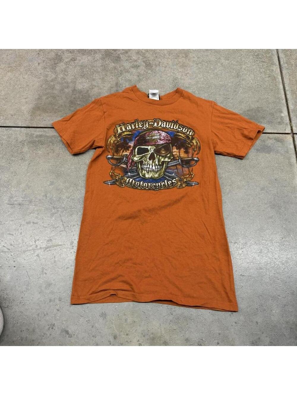 vintage harley davidson motorcycles pirate orange shirt size small